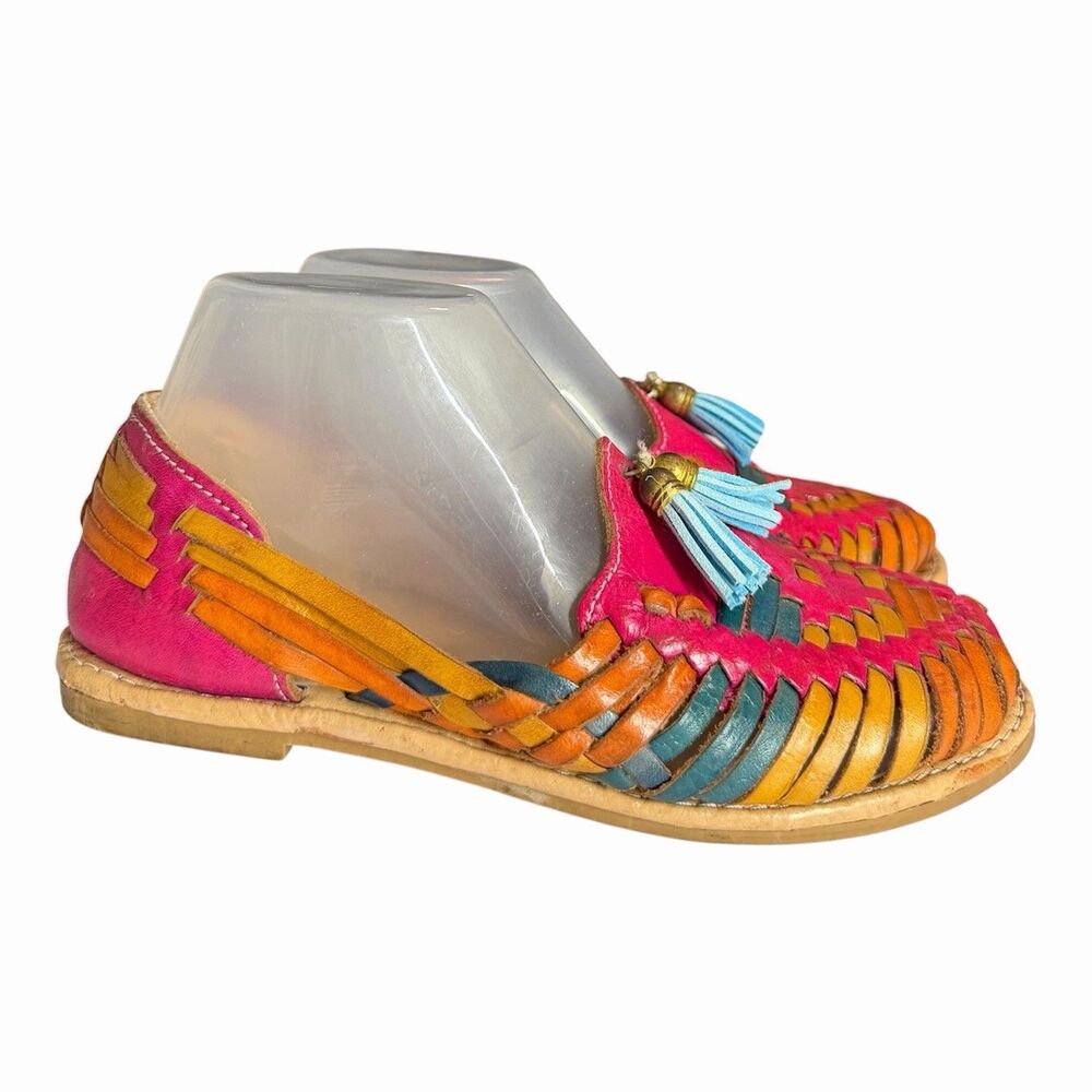 Vintage 1980’s Colorful Huarache Strappy Sandal Flats 8 Boho Artsy